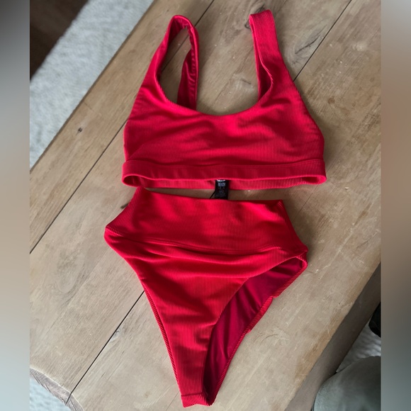 Beach Riot Red Ribbed Scoop Neck Bikini Set - Picture 5 of 7